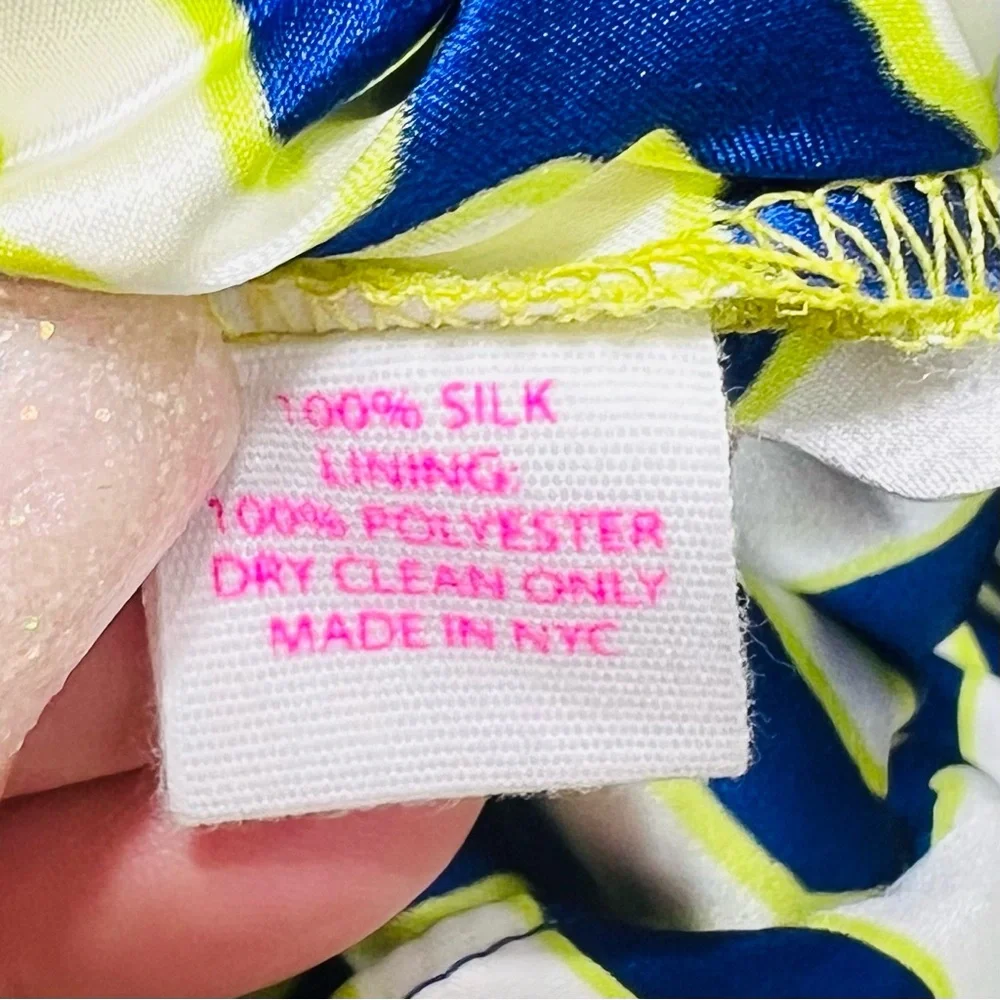 ALICE & TRIXIE Silk Neon Yellow Blue Short Sleeve Tunic Blouse Top Size … - Picture 9 of 11